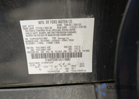 2014 Ford Taurus Se z USA, uszkodzony, nr VIN 1FAHP2D87EG174887